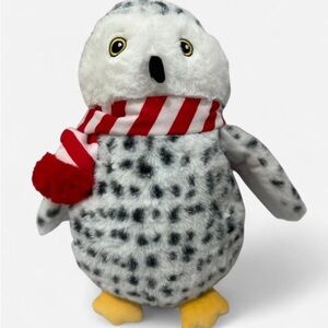 Charming Plush Owl Toy with Red and White Scarf